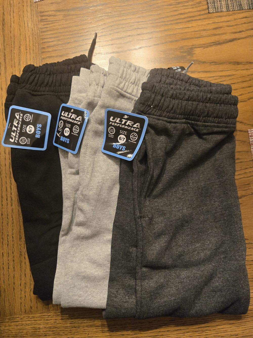 Boys' 3-Pack Sweatpants in Black, Light Gray, and Charcoal, Size 6/7